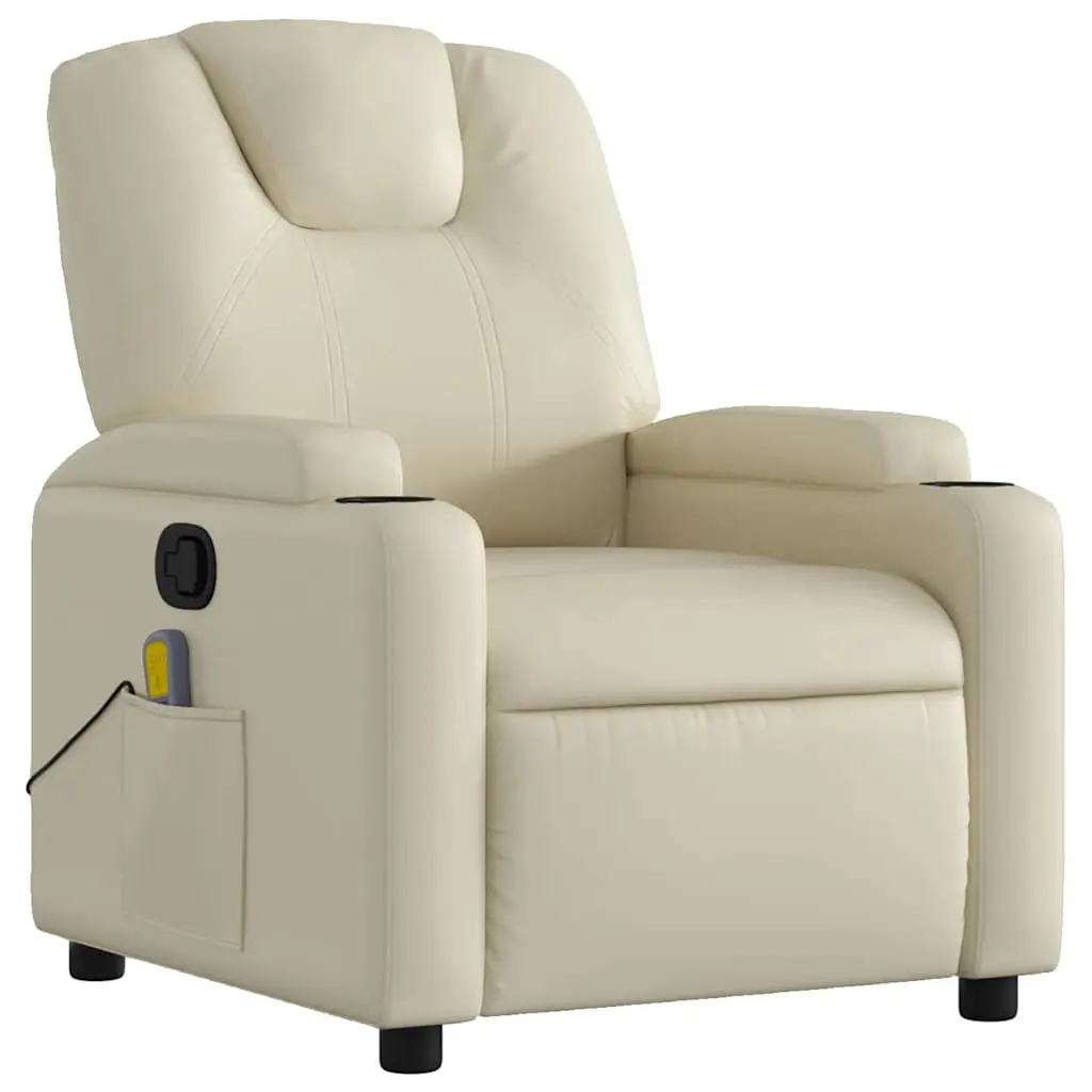 Massage Recliner Chair Cream Faux Leather Manual Recline Vibration 6 Points