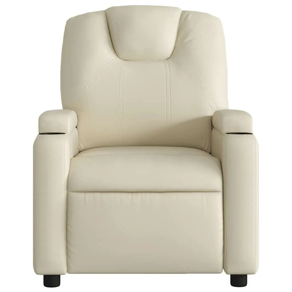 Massage Recliner Chair Cream Faux Leather Manual Recline Vibration 6 Points