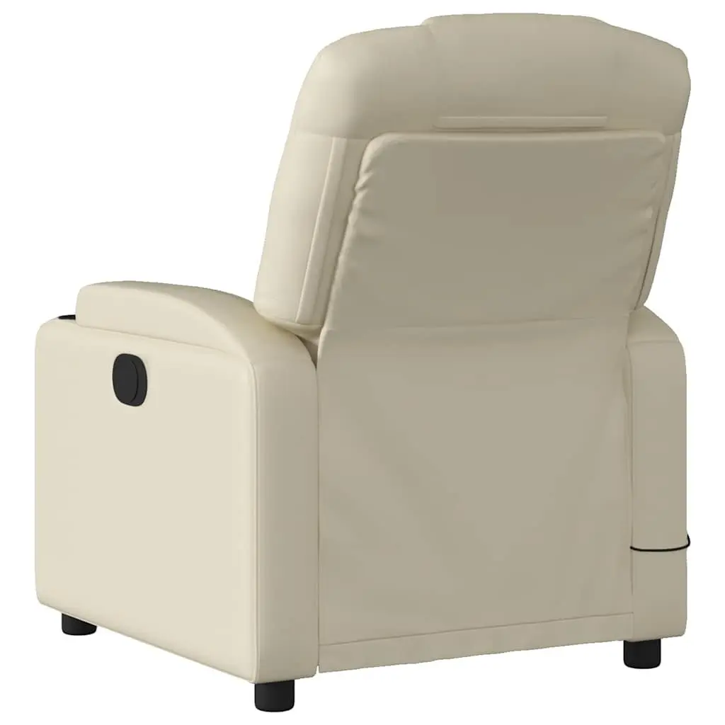 Massage Recliner Chair Cream Faux Leather Manual Recline Vibration 6 Points