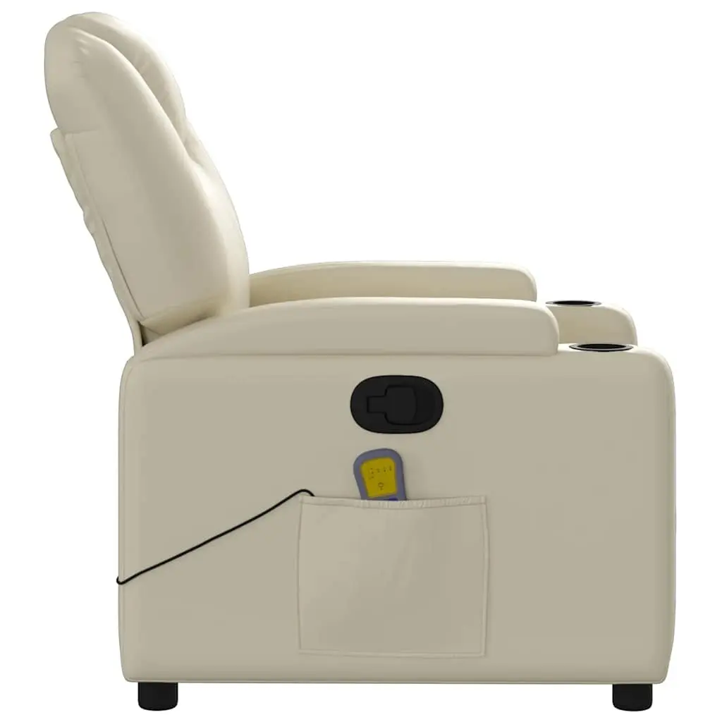 Massage Recliner Chair Cream Faux Leather Manual Recline Vibration 6 Points