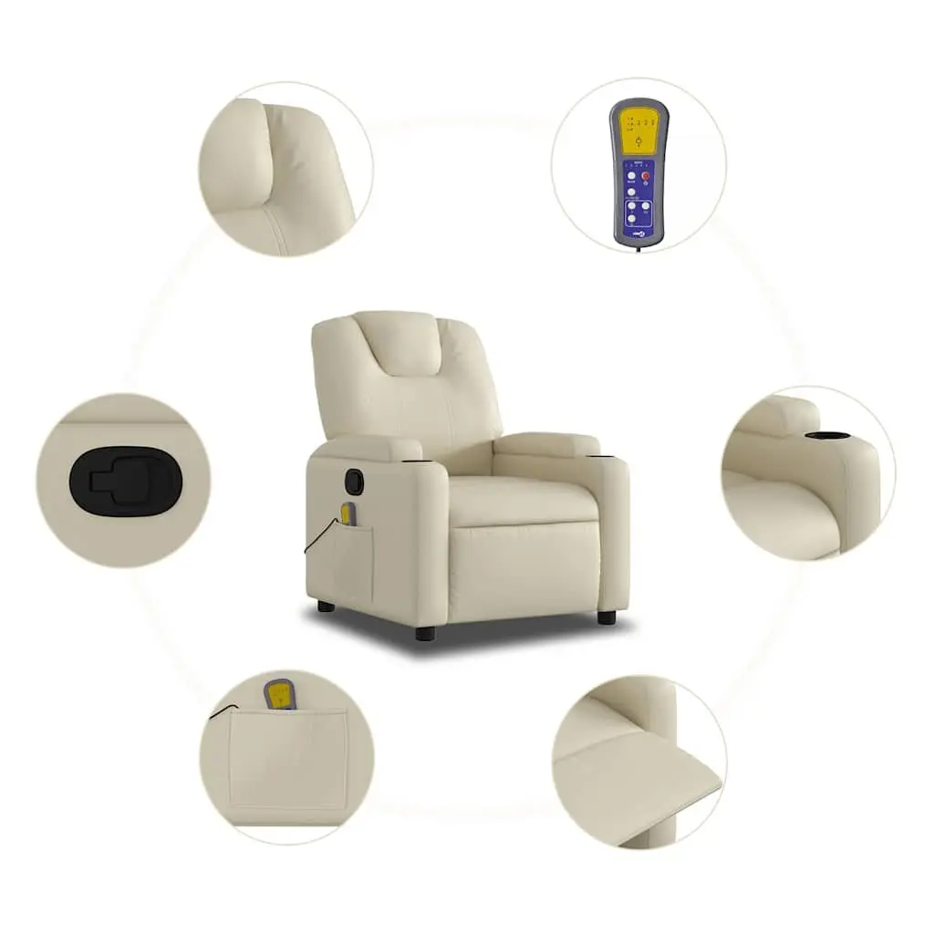 Massage Recliner Chair Cream Faux Leather Manual Recline Vibration 6 Points