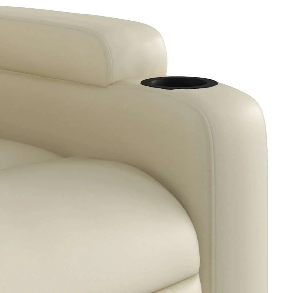 Massage Recliner Chair Cream Faux Leather Manual Recline Vibration 6 Points