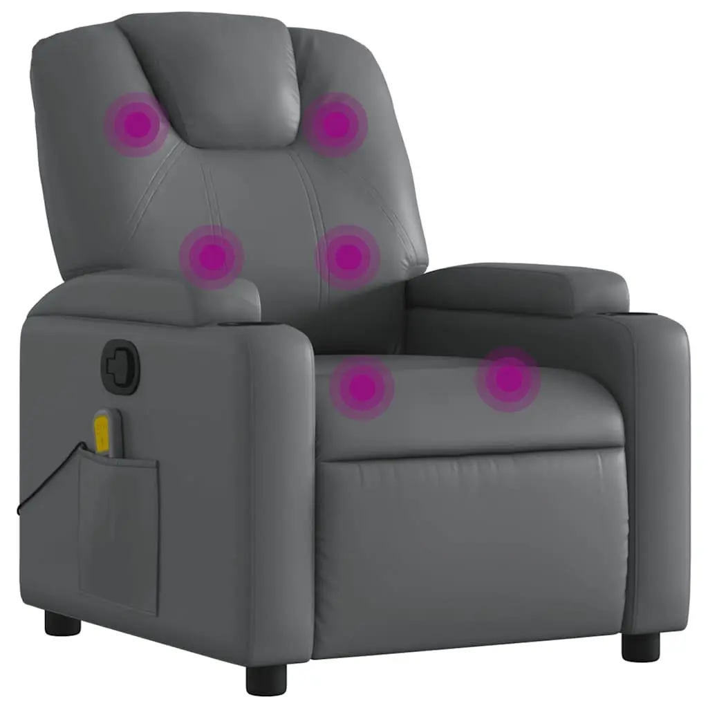Massage Recliner Chair Grey Faux Leather Manual Reclining Armchair 135 Degrees 6 Massage Points