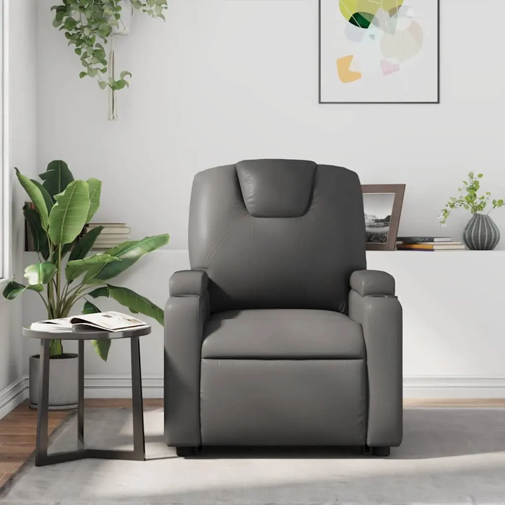 Massage Recliner Chair Grey Faux Leather Manual Reclining Armchair 135 Degrees 6 Massage Points