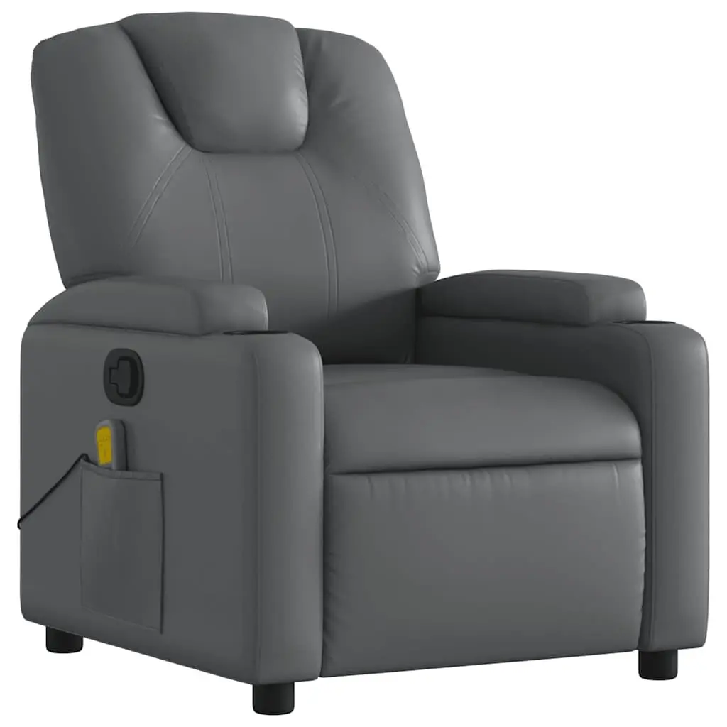 Massage Recliner Chair Grey Faux Leather Manual Reclining Armchair 135 Degrees 6 Massage Points