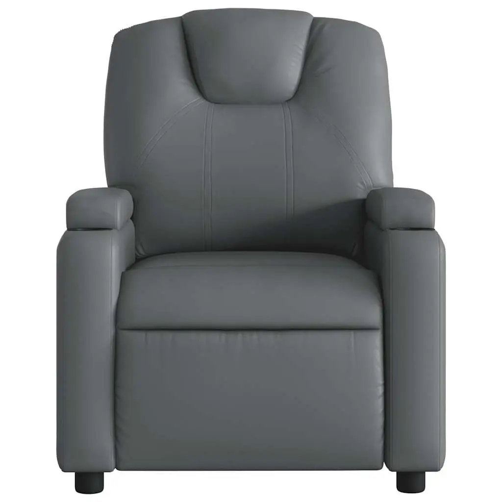 Massage Recliner Chair Grey Faux Leather Manual Reclining Armchair 135 Degrees 6 Massage Points