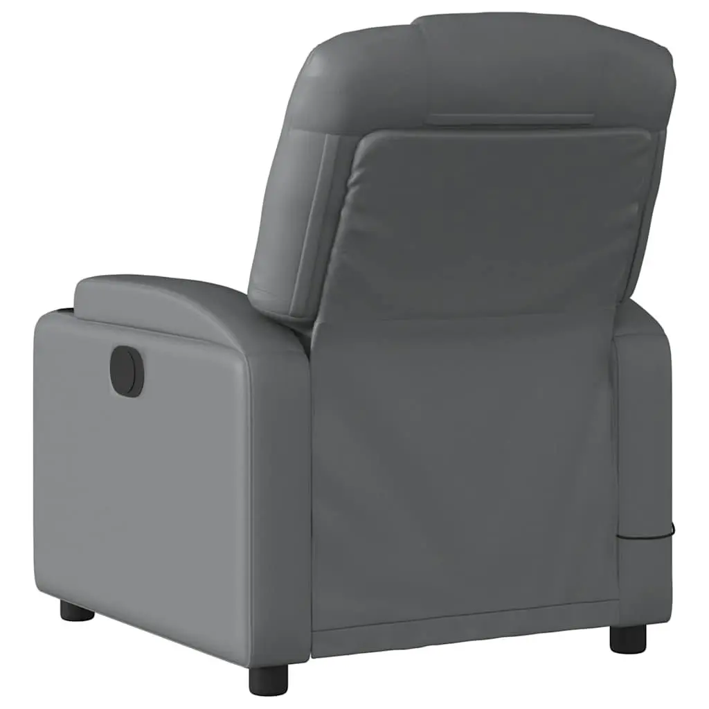 Massage Recliner Chair Grey Faux Leather Manual Reclining Armchair 135 Degrees 6 Massage Points
