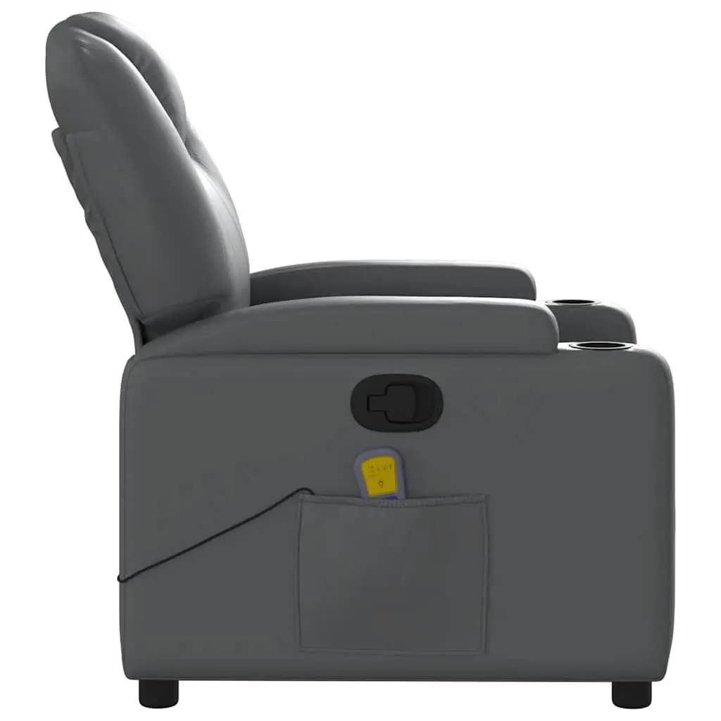 Massage Recliner Chair Grey Faux Leather Manual Reclining Armchair 135 Degrees 6 Massage Points