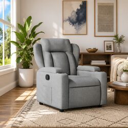 Grey Fabric Recliner Chair with Cup Holders