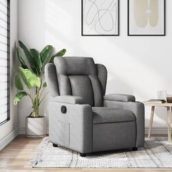 Recliner Chair Grey Fabric Manual Recline Armchair Lounge Seat Cup Holders