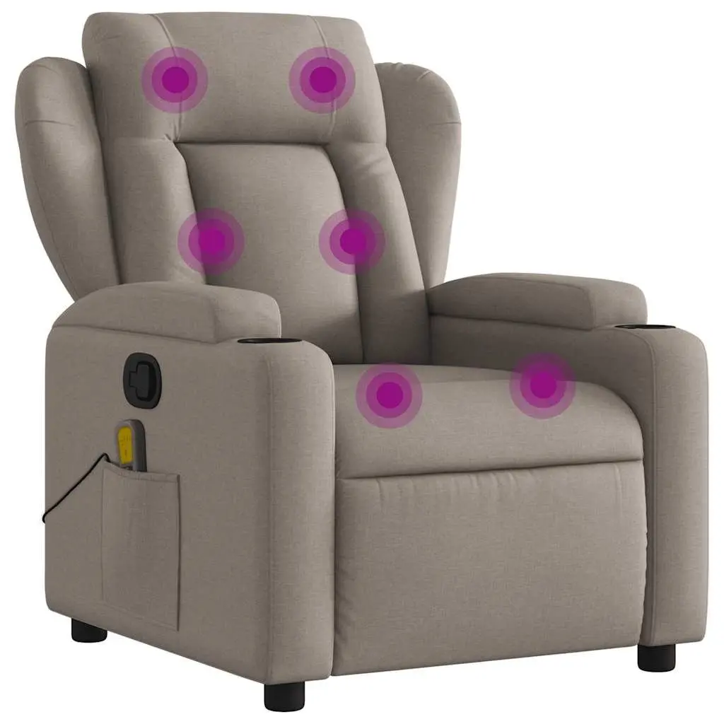 Massage Recliner Chair Manual Recline Taupe Fabric Vibration Relaxation Furniture