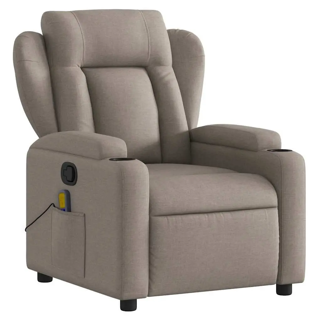 Massage Recliner Chair Manual Recline Taupe Fabric Vibration Relaxation Furniture