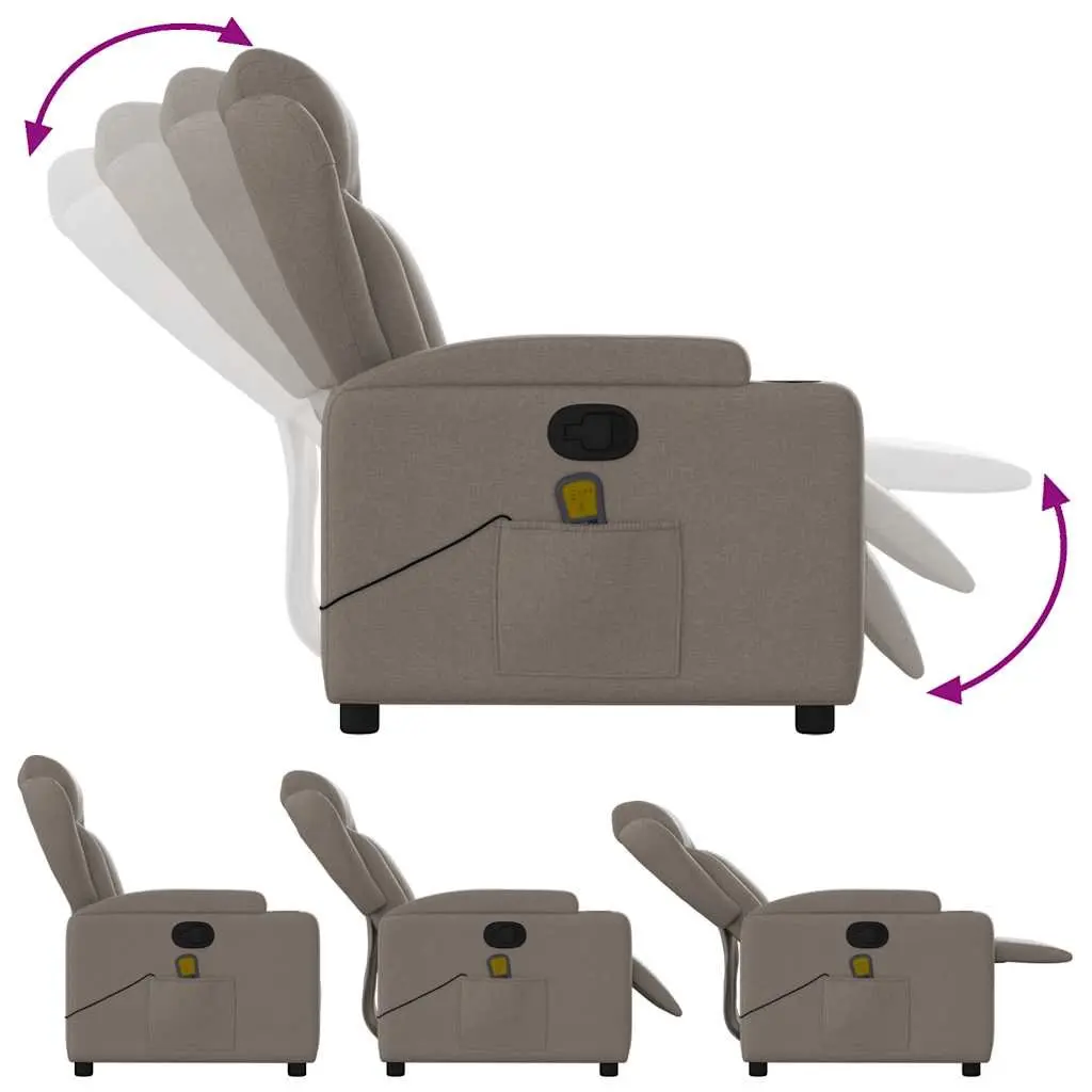 Massage Recliner Chair Manual Recline Taupe Fabric Vibration Relaxation Furniture