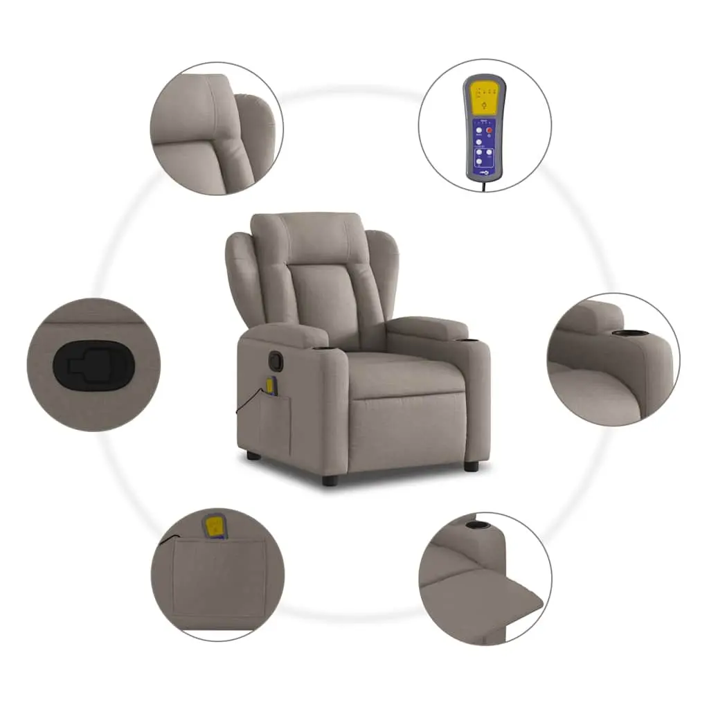 Massage Recliner Chair Manual Recline Taupe Fabric Vibration Relaxation Furniture