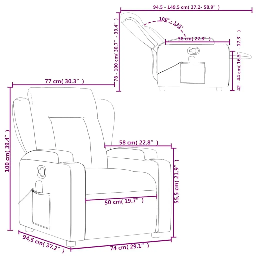Massage Recliner Chair Cream Fabric Manual Reclining Armchair with Vibration 135 Degree Tilt