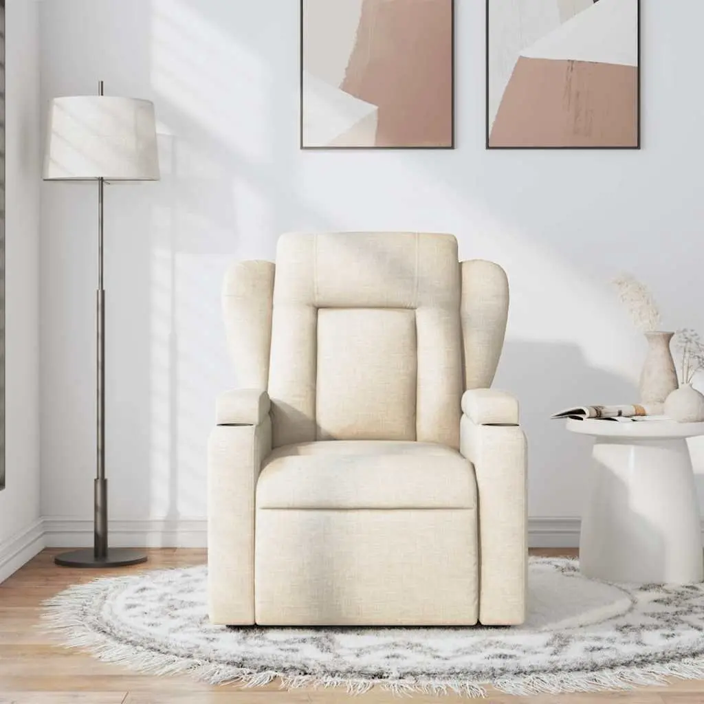 Massage Recliner Chair Cream Fabric Manual Reclining Armchair with Vibration 135 Degree Tilt