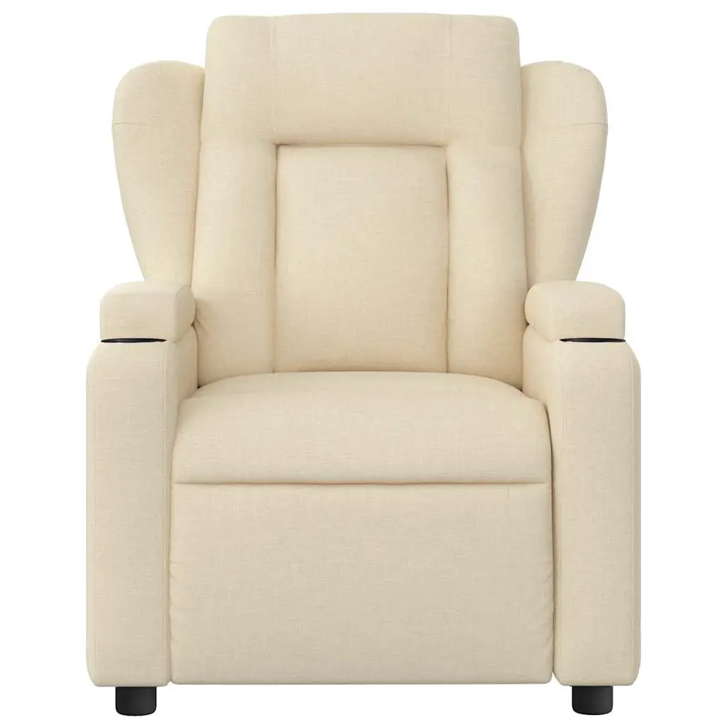 Massage Recliner Chair Cream Fabric Manual Reclining Armchair with Vibration 135 Degree Tilt