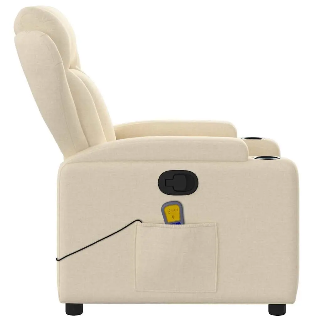 Massage Recliner Chair Cream Fabric Manual Reclining Armchair with Vibration 135 Degree Tilt