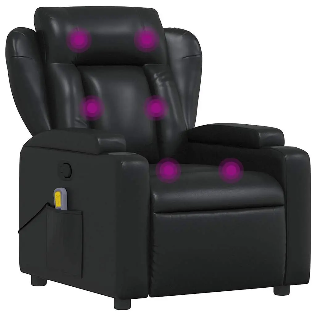 Massage Recliner Chair Black Faux Leather Manual Recline Vibration Armchair