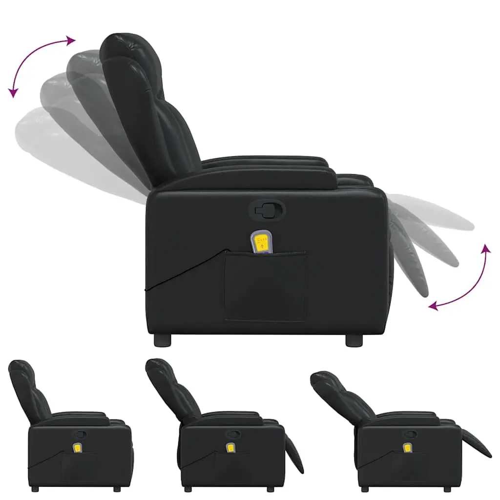 Massage Recliner Chair Black Faux Leather Manual Recline Vibration Armchair