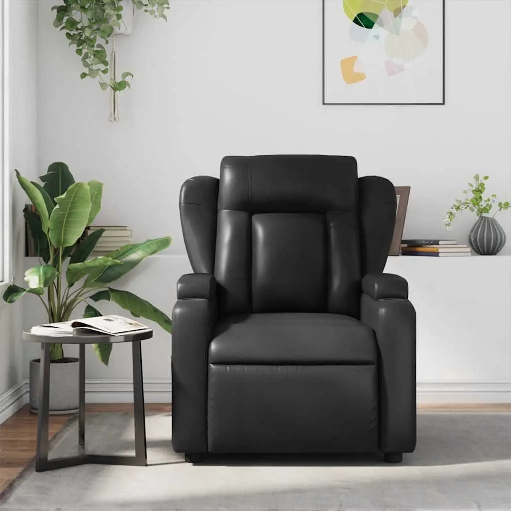 Massage Recliner Chair Black Faux Leather Manual Recline Vibration Armchair