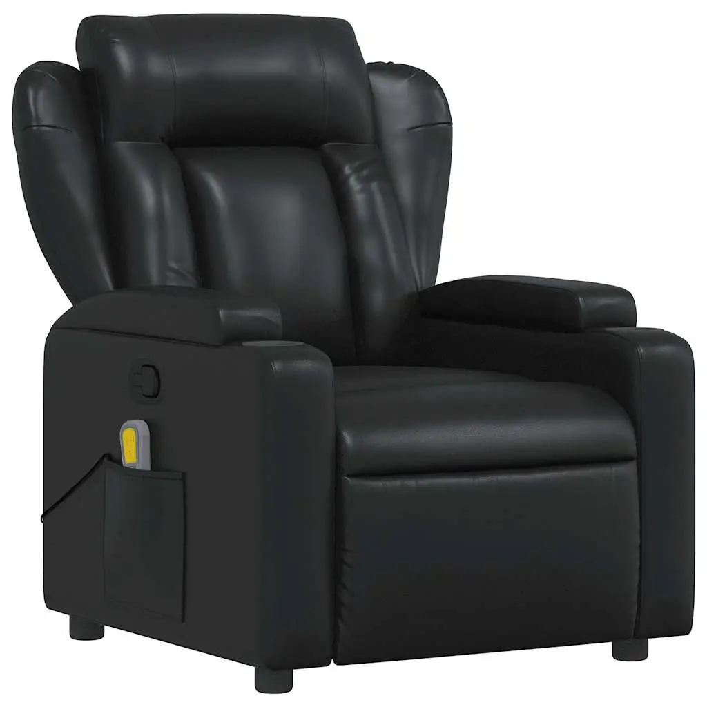 Massage Recliner Chair Black Faux Leather Manual Recline Vibration Armchair