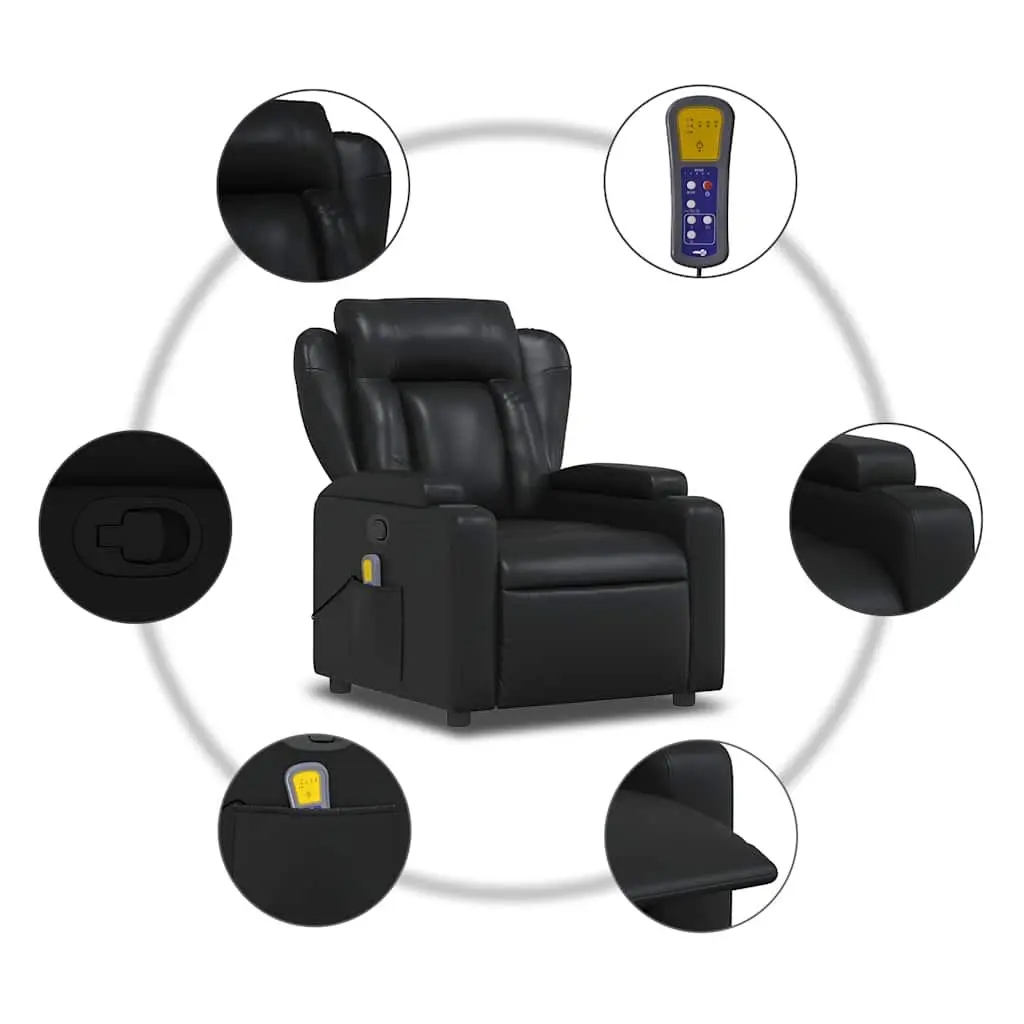Massage Recliner Chair Black Faux Leather Manual Recline Vibration Armchair