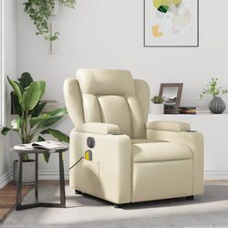 Massage Recliner Chair Cream Faux Leather Manual Recline Armchair Vibration