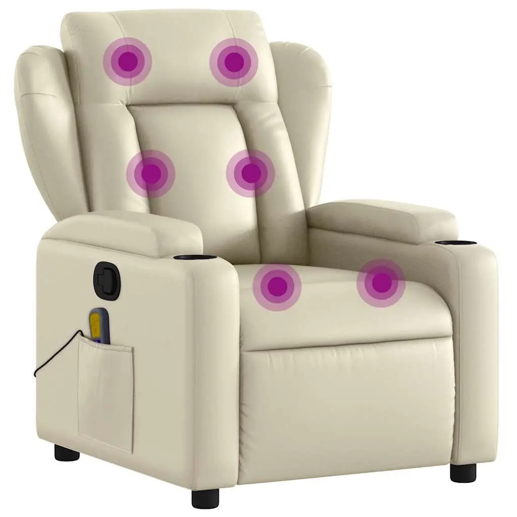 Massage Recliner Chair Cream Faux Leather Manual Recline Armchair Vibration