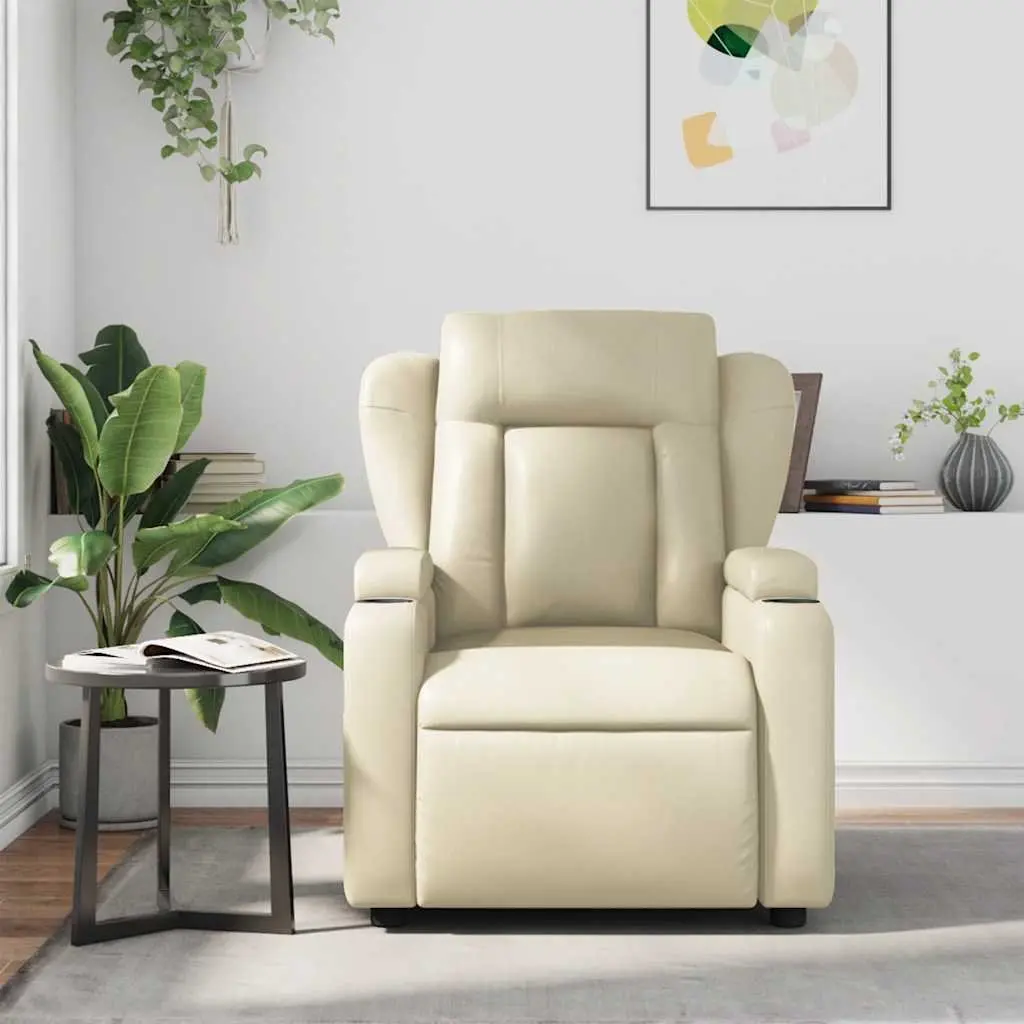 Massage Recliner Chair Cream Faux Leather Manual Recline Armchair Vibration