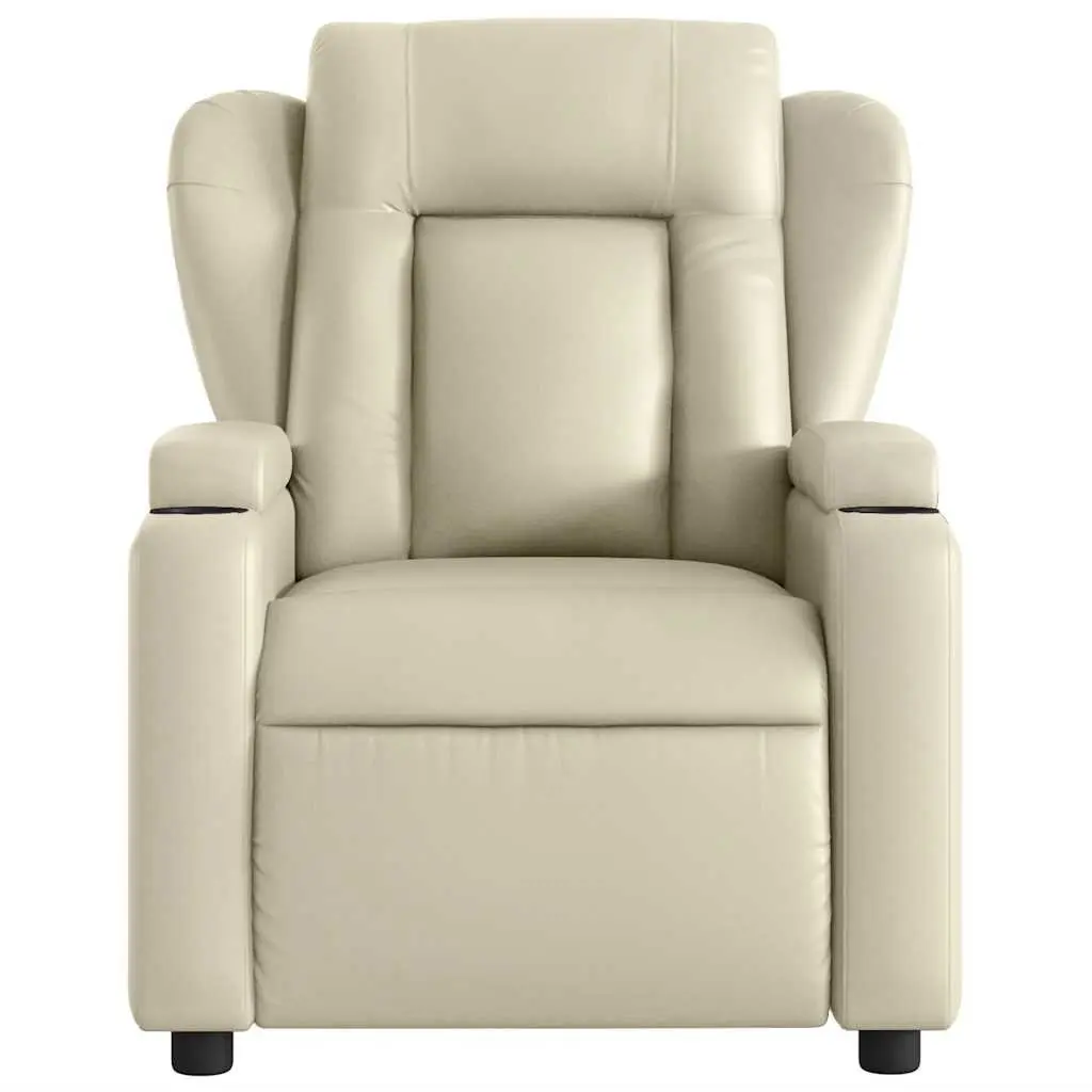 Massage Recliner Chair Cream Faux Leather Manual Recline Armchair Vibration
