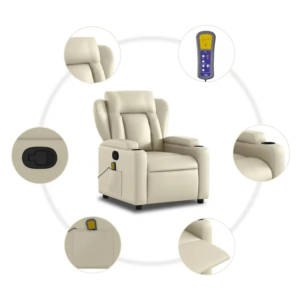 Massage Recliner Chair Cream Faux Leather Manual Recline Armchair Vibration