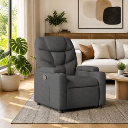 Grey Manual Recline Armchair with Cup Holders