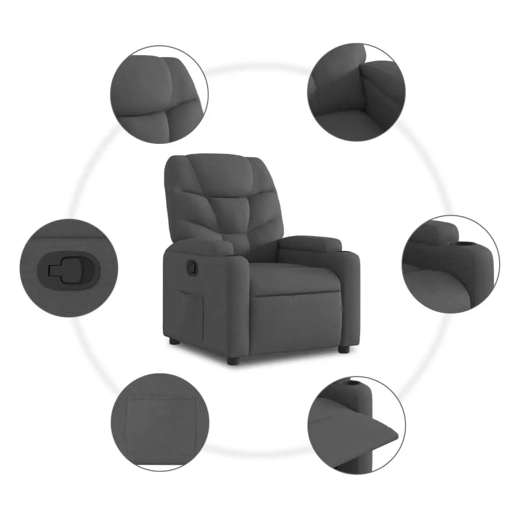 Recliner Chair Manual Recline Armchair Grey Padded Seat Durable Fabric