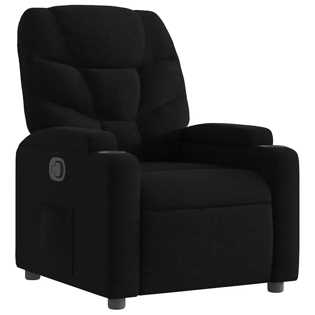Recliner Armchair Manual Recline Black Fabric Lounge Chair with Cup Holders