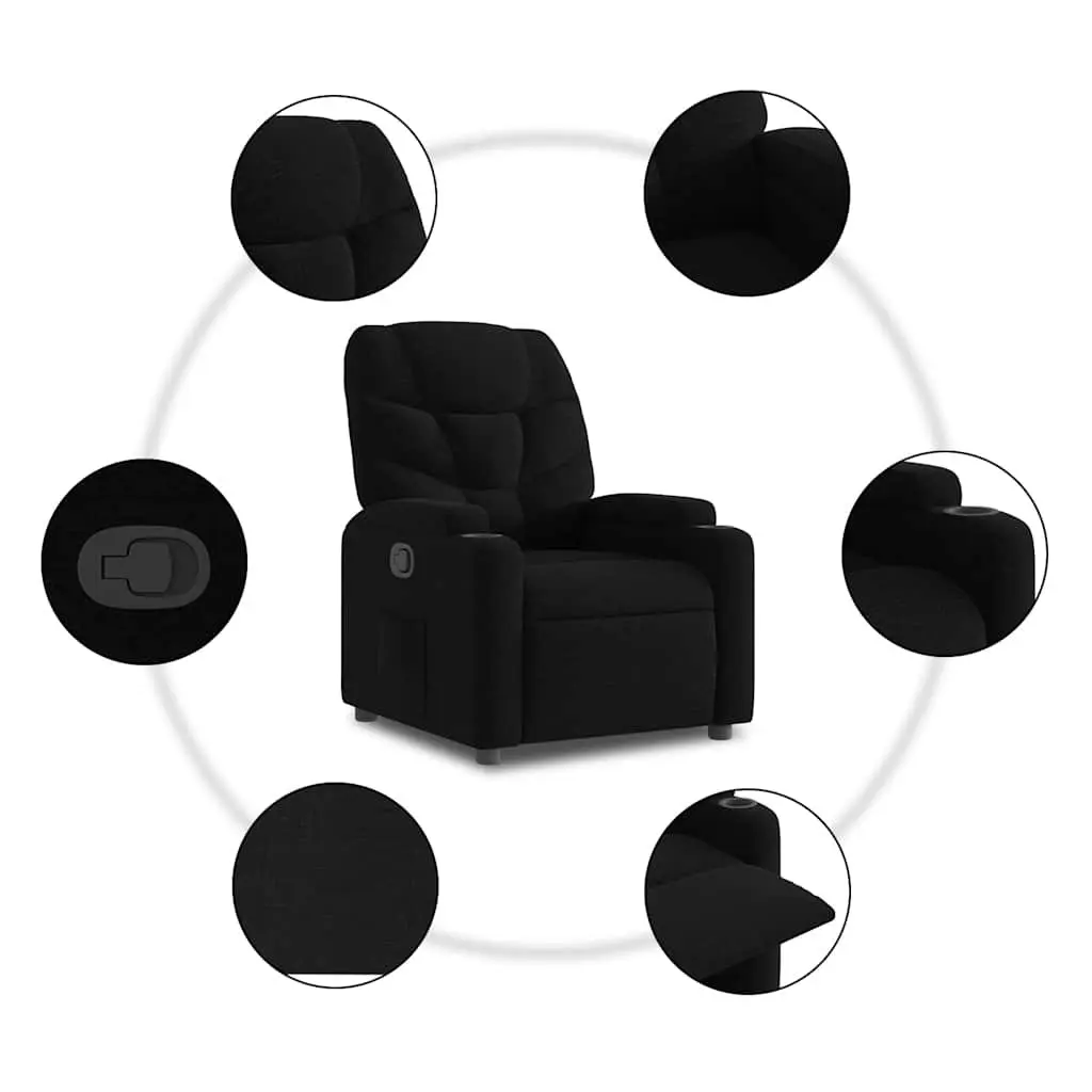 Recliner Armchair Manual Recline Black Fabric Lounge Chair with Cup Holders