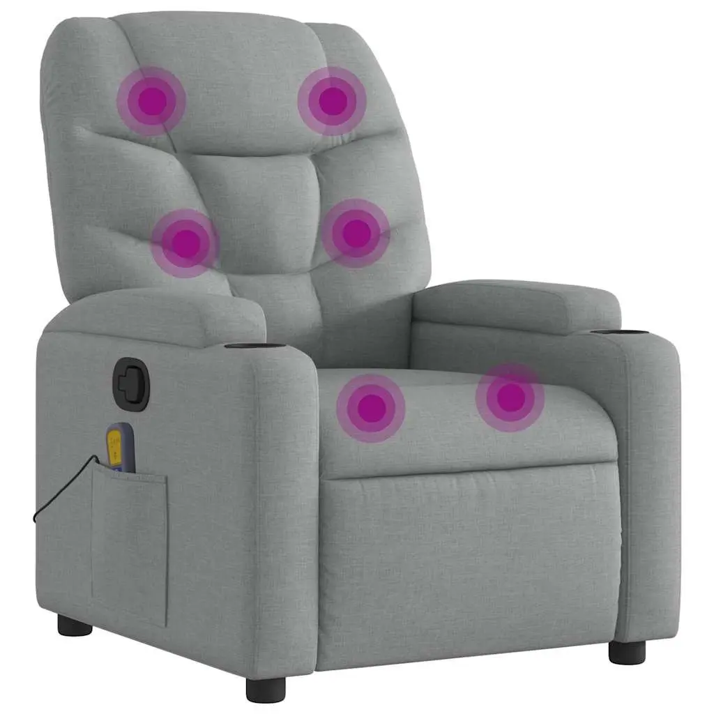 Massage Recliner Chair Light Grey Fabric Manual Reclining Armchair