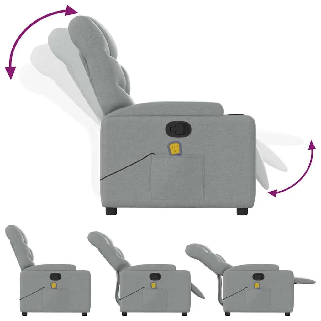 Massage Recliner Chair Light Grey Fabric Manual Reclining Armchair
