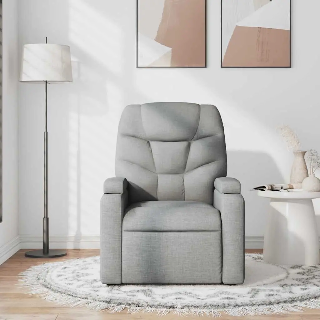 Massage Recliner Chair Light Grey Fabric Manual Reclining Armchair