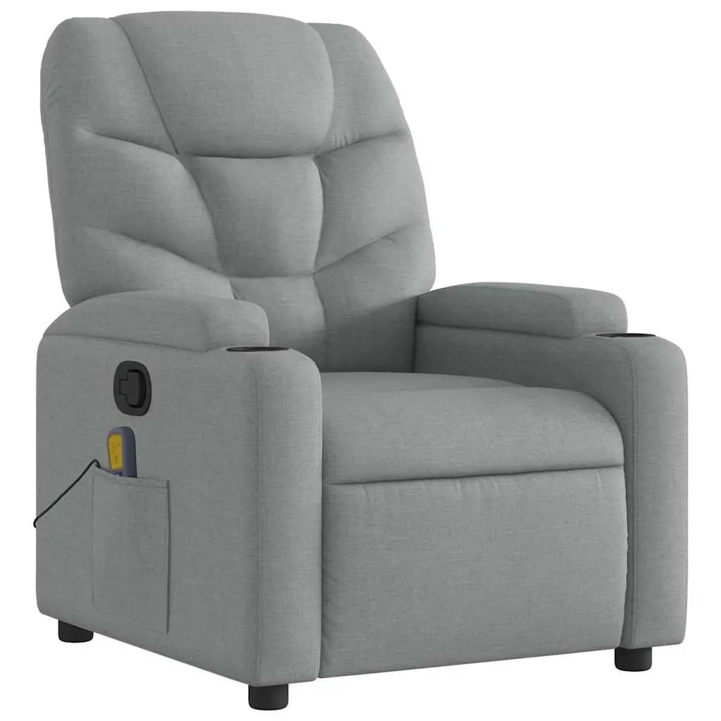 Massage Recliner Chair Light Grey Fabric Manual Reclining Armchair