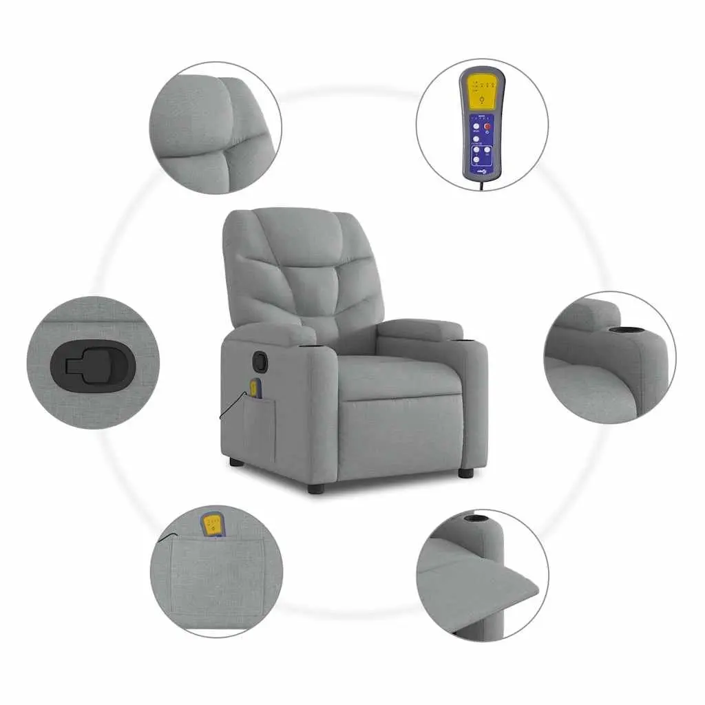 Massage Recliner Chair Light Grey Fabric Manual Reclining Armchair