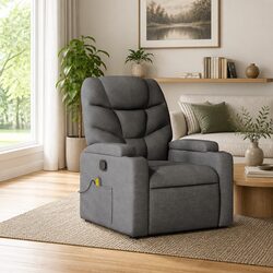 Grey Fabric Manual Recline Massage Armchair