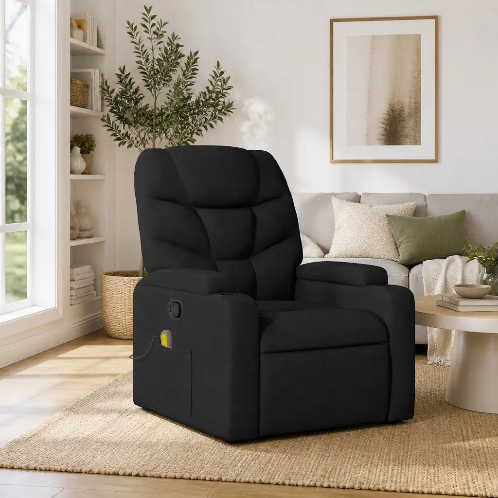Massage Recliner Chair Black Fabric Manual Reclining Armchair with Vibration Massage