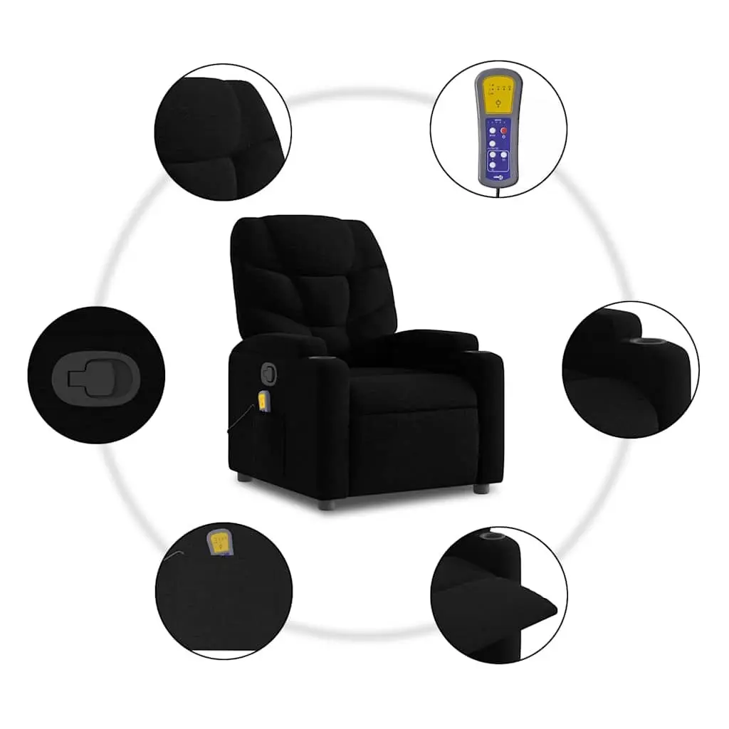 Massage Recliner Chair Black Fabric Manual Reclining Armchair with Vibration Massage
