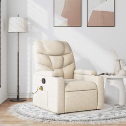 Massage Recliner Chair Cream Fabric Manual Recline Vibration 6 Points Armchair