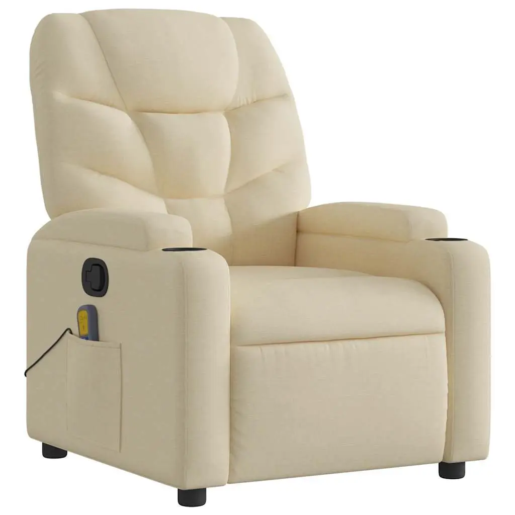 Recliner Chair Manual Vibration Massage Cream Fabric Adjustable Backrest Armchair 6 Massage Points