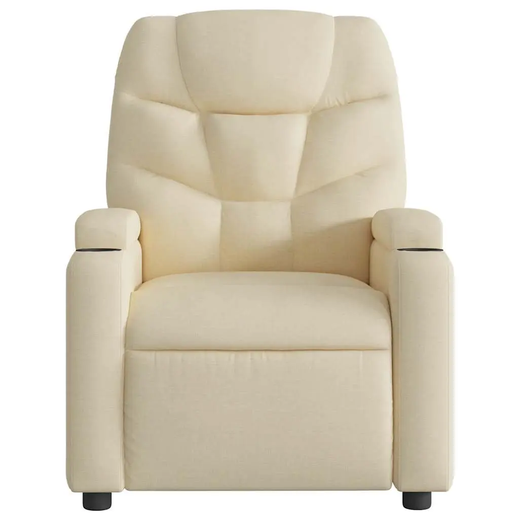 Recliner Chair Manual Vibration Massage Cream Fabric Adjustable Backrest Armchair 6 Massage Points