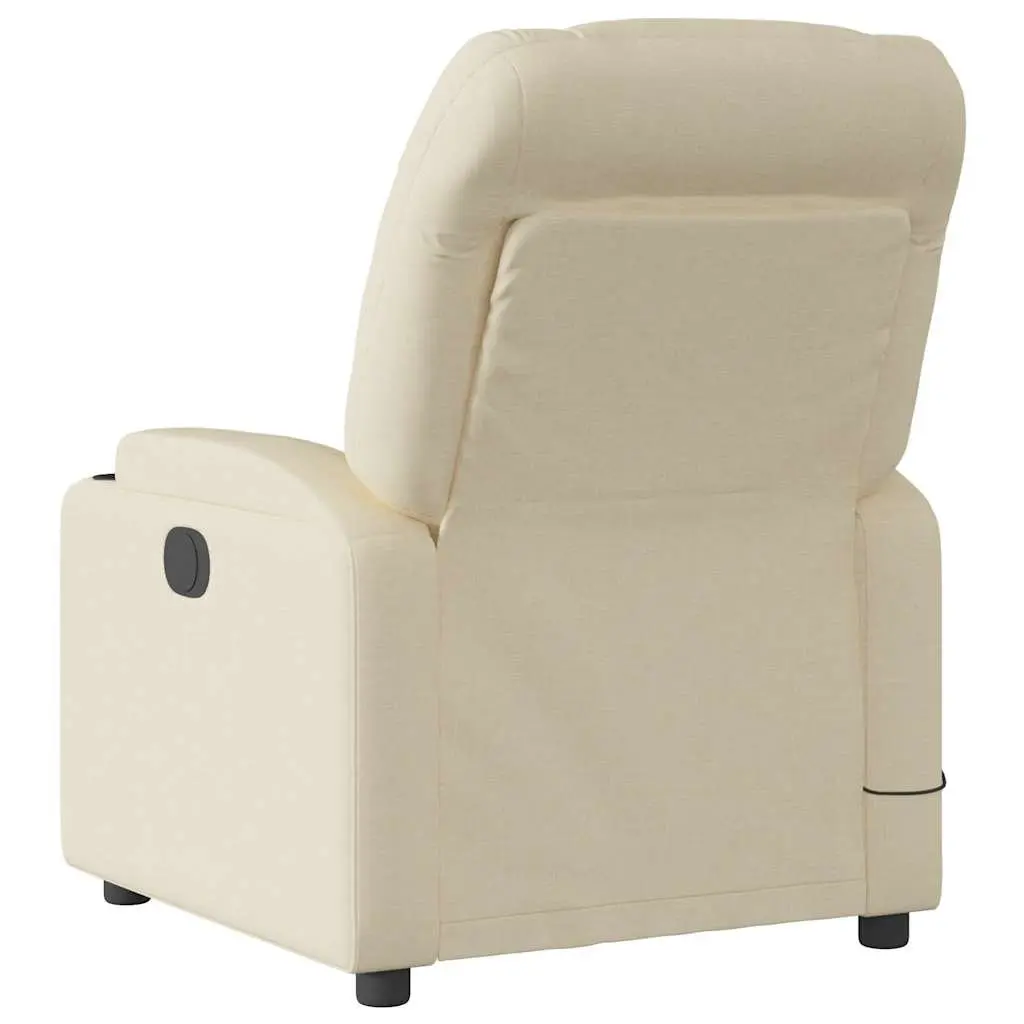 Recliner Chair Manual Vibration Massage Cream Fabric Adjustable Backrest Armchair 6 Massage Points