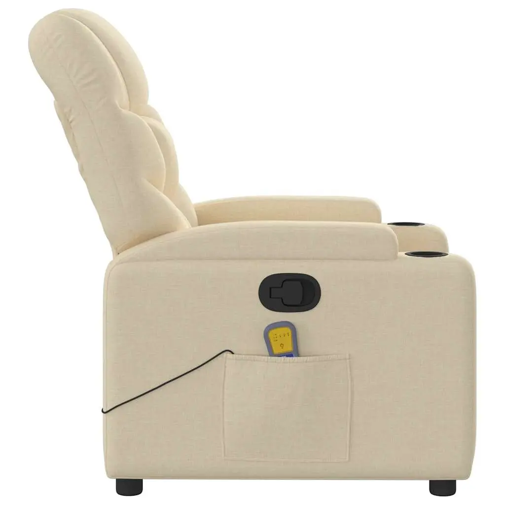 Recliner Chair Manual Vibration Massage Cream Fabric Adjustable Backrest Armchair 6 Massage Points