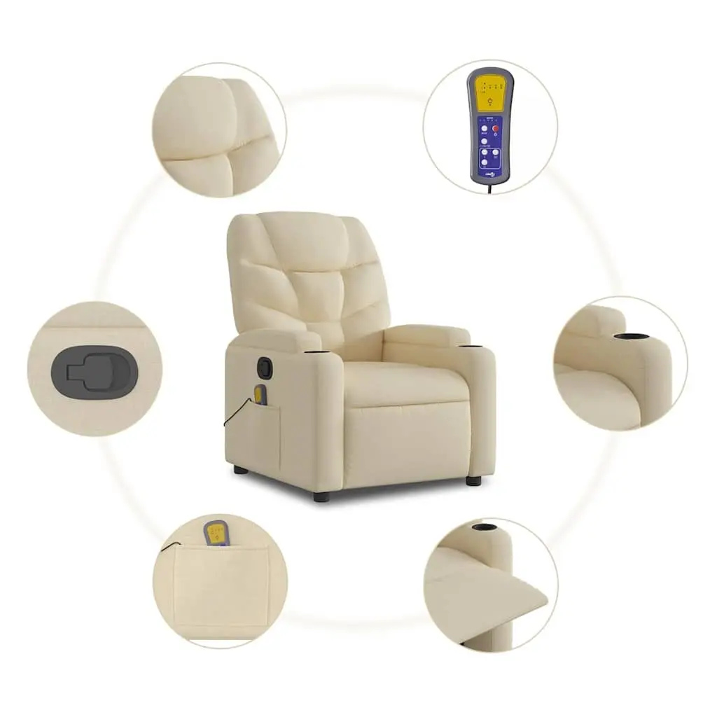 Recliner Chair Manual Vibration Massage Cream Fabric Adjustable Backrest Armchair 6 Massage Points